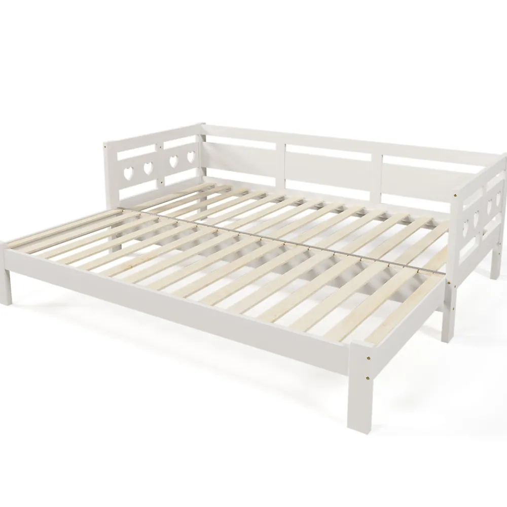 Lit 90x190 cm extensible en 182x190 cm, cadre pin massif en forme de cœur, blanc élégant>Redom Hot