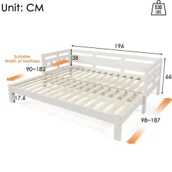Lit 90x190 cm extensible en 182x190 cm, cadre pin massif en forme de cœur, blanc élégant><noscript><img width=