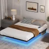Lit 160x200 cm flottant en acier noir avec éclairage LED, station USB-C et poche de rangement>Redom Discount