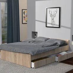 Weber Industries Lit 160x200 cm KAPPA+ 2 tiroirs / Chêne Blanchi* Lit Double