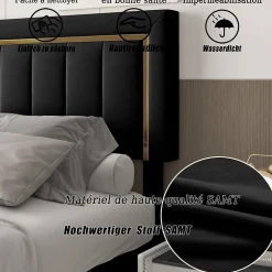Lit 160x200 cm, Lit Coffre avec Rangement, Cadre de lit avec tête de Lit, Velours, Noir><noscript><img width=