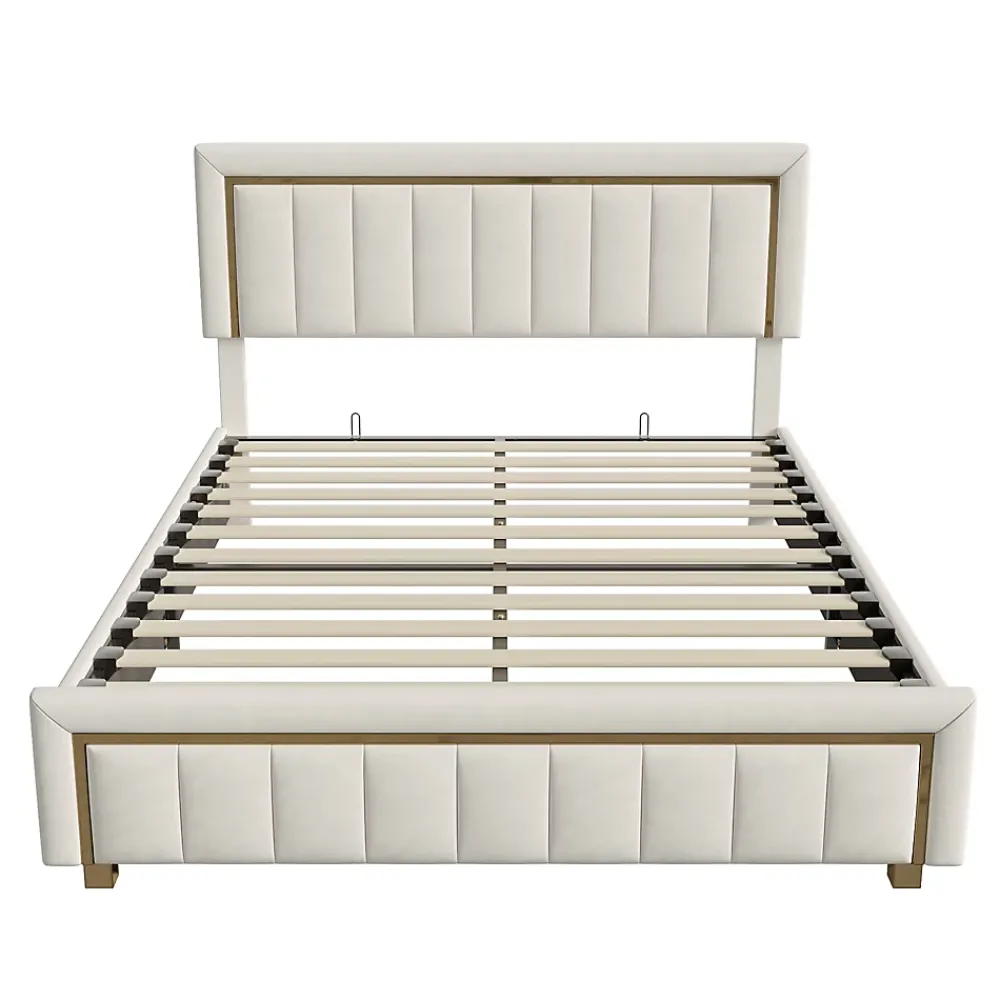 Simple Life Lit 160x200 cm, lit coffre, cadre de lit avec tête de lit, velours, beige* Lit Coffre