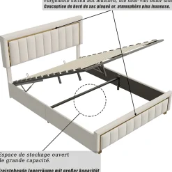 Simple Life Lit 160x200 cm, lit coffre, cadre de lit avec tête de lit, velours, beige* Lit Coffre
