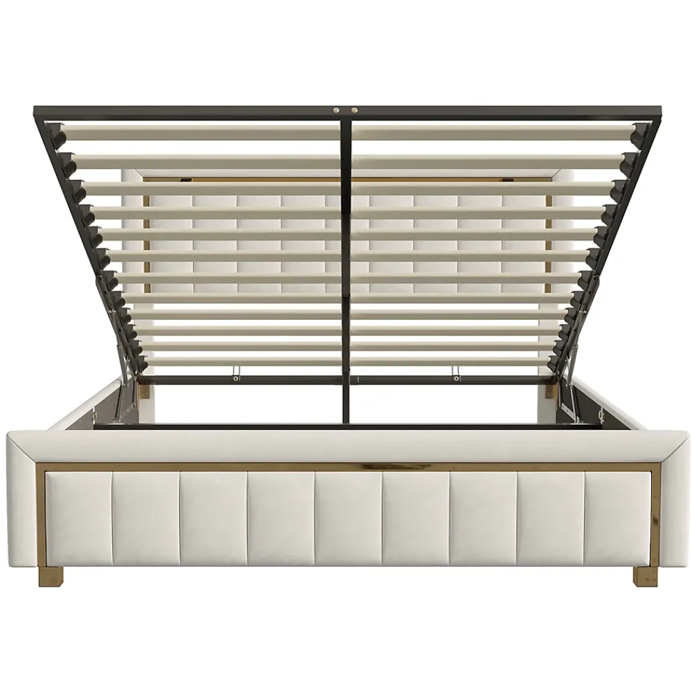 Simple Life Lit 160x200 cm, lit coffre, cadre de lit avec tête de lit, velours, beige* Lit Coffre
