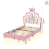 ProximaX Lit 90x200 cm, lit princess avec LED, tête de lit couronne, design moderne, rose* Lit Avec Rangement