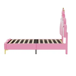 ProximaX Lit 90x200 cm, lit princess avec LED, tête de lit couronne, design moderne, rose* Lit Avec Rangement