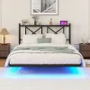Lit 120x200 cm métal noir avec effet flottant et bande LED intégrée, design contemporain et lignes épurées>Redom Clearance