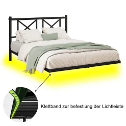 Lit 120x200 cm métal noir avec effet flottant et bande LED intégrée, design contemporain et lignes épurées><noscript><img width=