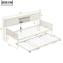 Redom Lit 90x200 cm multifonctionnel blanc avec rangements intégrés, prises électriques et cadre métal élégant*Enfant Lit Enfant