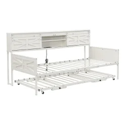 Redom Lit 90x200 cm multifonctionnel blanc avec rangements intégrés, prises électriques et cadre métal élégant*Enfant Lit Enfant