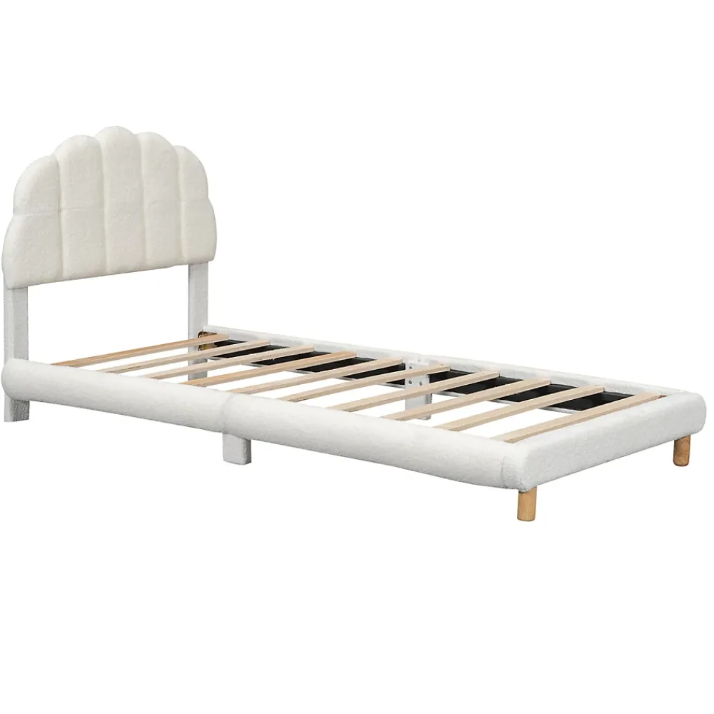 Redom Lit 90x200 cm pour enfant avec tête de lit rembourrée en plush blanc, cadre MDF, design floral et moderne*Enfant Lit Enfant