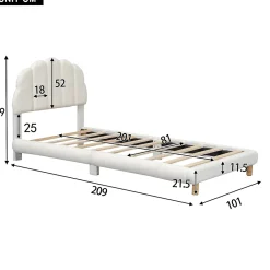 Redom Lit 90x200 cm pour enfant avec tête de lit rembourrée en plush blanc, cadre MDF, design floral et moderne*Enfant Lit Enfant