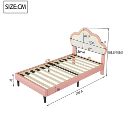 Lit 90x200 cm pour fille avec LED, tête de lit nuage ajustable, sommier à lattes, PU rose><noscript><img width=