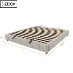 Redom Lit 180x200 cm sans tête de lit avec rangement hydraulique et bande LED blanche, revêtement flanellette beige* Lit Avec Rangement