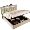 Lit 160x200 cm sommier relevable avec coffre de rangement et tête de lit réglable, tapissé lin beige>Redom Clearance