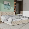 Redom Lit 160x200 cm style Chesterfield avec tête haute 94,5 cm, revêtement velours beige et rangement hydraulique* Lit Avec Rangement