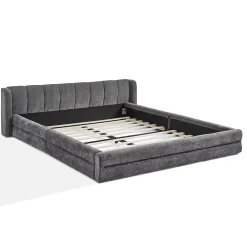 Redom Lit 140x200 cm tapissé chenille avec tête matelassée et structure renforcée, gris foncé, design scandinave* Lit Double