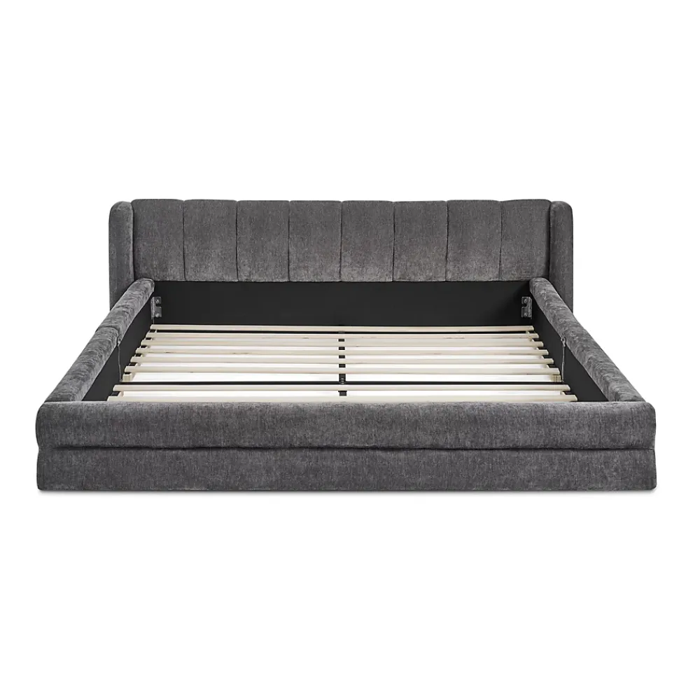 Redom Lit 140x200 cm tapissé chenille avec tête matelassée et structure renforcée, gris foncé, design scandinave* Lit Double