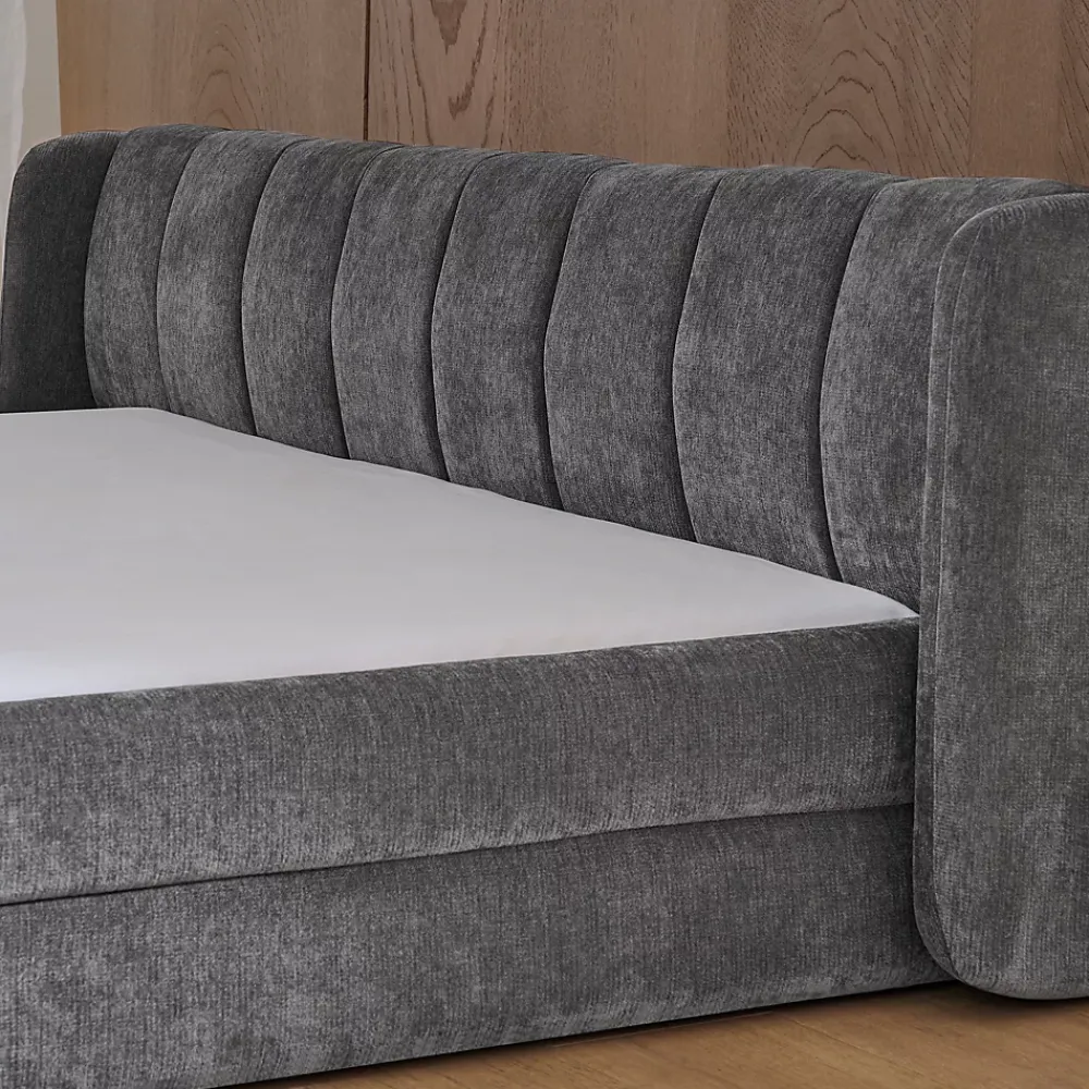 Redom Lit 140x200 cm tapissé chenille avec tête matelassée et structure renforcée, gris foncé, design scandinave* Lit Double