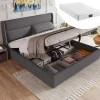 Lit 160x200 cm tapissé en lin gris avec tête de lit réglable et coffre de rangement hydraulique>Redom Clearance