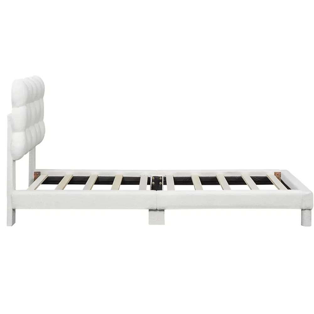 Redom Lit 90x200 cm tapissé en tissu peluche blanc avec tête de lit réglable 3 positions, structure MDF, style moderne et épuré* Lit Simple