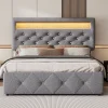 Lit 140x200 cm tapissé gris avec 2 tiroirs, lit gigogne intégré et tête de lit réglable, design élégant>Redom Best
