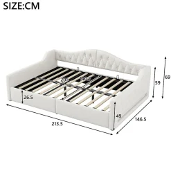 Lit 140x200 cm tapissé lin avec grand rangement sous sommier et bande led 7 couleurs, finition beige élégante><noscript><img width=