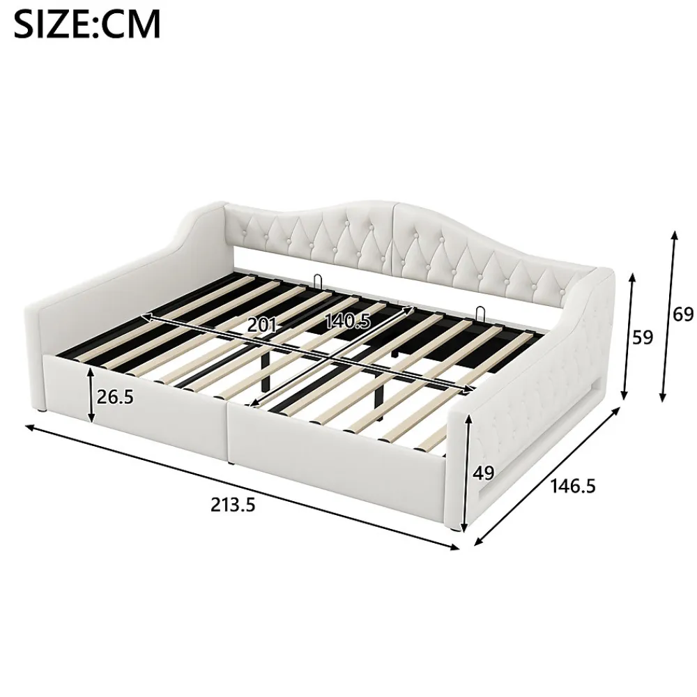 Lit 140x200 cm tapissé lin avec grand rangement sous sommier et bande led 7 couleurs, finition beige élégante>Redom Clearance