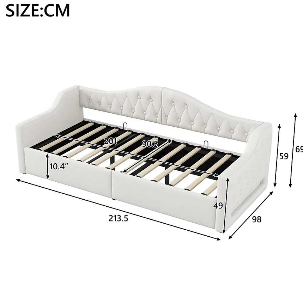 Redom Lit 90x200 cm tapissé lin beige avec rangement sous-lit et bande LED 7 couleurs, cadre bois moderne, 12 lattes* Lit Avec Rangement