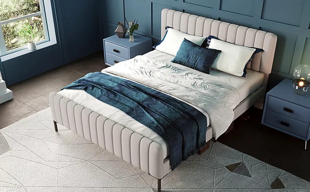Redom Lit 180x200 cm tapissé lin gris-beige, tête réglable 16-22 cm, compatible avec sommier coffre, cadre métal* Ensemble Sommier Et Matelas