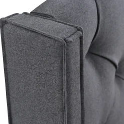 Lit 160x200 cm tapissé tissu gris avec coffre de rangement, tête de lit capitonnée et structure bois/métal><noscript><img width=