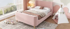 Lit 90x200 cm tapissé velours avec tête de lit style luge, motifs spatiaux enfantins, coloris rose><noscript><img width=