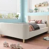 Redom Lit 90x200 cm tapissé velours beige, design luge avec tête rembourrée et motif spatial, cadre métal et bois* Lit Simple