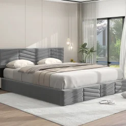 Lit 180x200 cm tapissé velours gris avec coffre hydraulique et tête réglable, style européen élégant>Redom