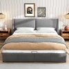 Lit 180x200 cm tapissé velours gris avec tête de lit rembourrée et coffre de rangement, levage hydraulique>Redom Clearance