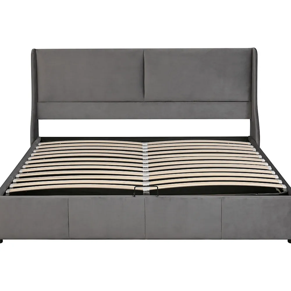 Lit 180x200 cm tapissé velours gris avec tête de lit rembourrée et coffre de rangement, levage hydraulique>Redom Clearance