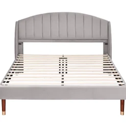 Redom Lit 160x200 cm tapissé velours gris avec tête de lit rembourrée et sommier à lattes robuste, design moderne* Lit Double