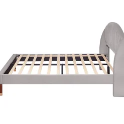 Redom Lit 160x200 cm tapissé velours gris avec tête de lit rembourrée et sommier à lattes robuste, design moderne* Lit Double