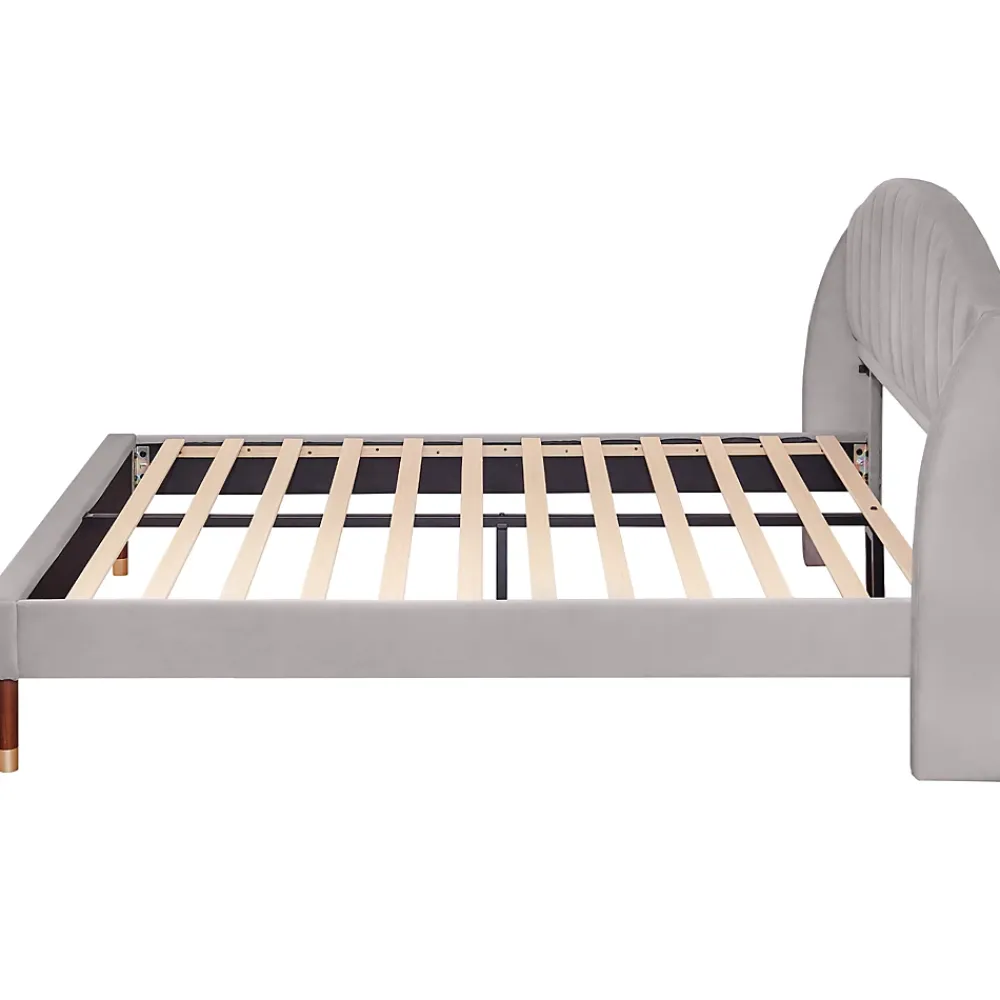 Redom Lit 160x200 cm tapissé velours gris avec tête de lit rembourrée et sommier à lattes robuste, design moderne* Lit Double
