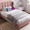 Lit 90x200 cm tapisse velours rose avec tete de lit rembourree et prise USB Type C integree>Redom Clearance