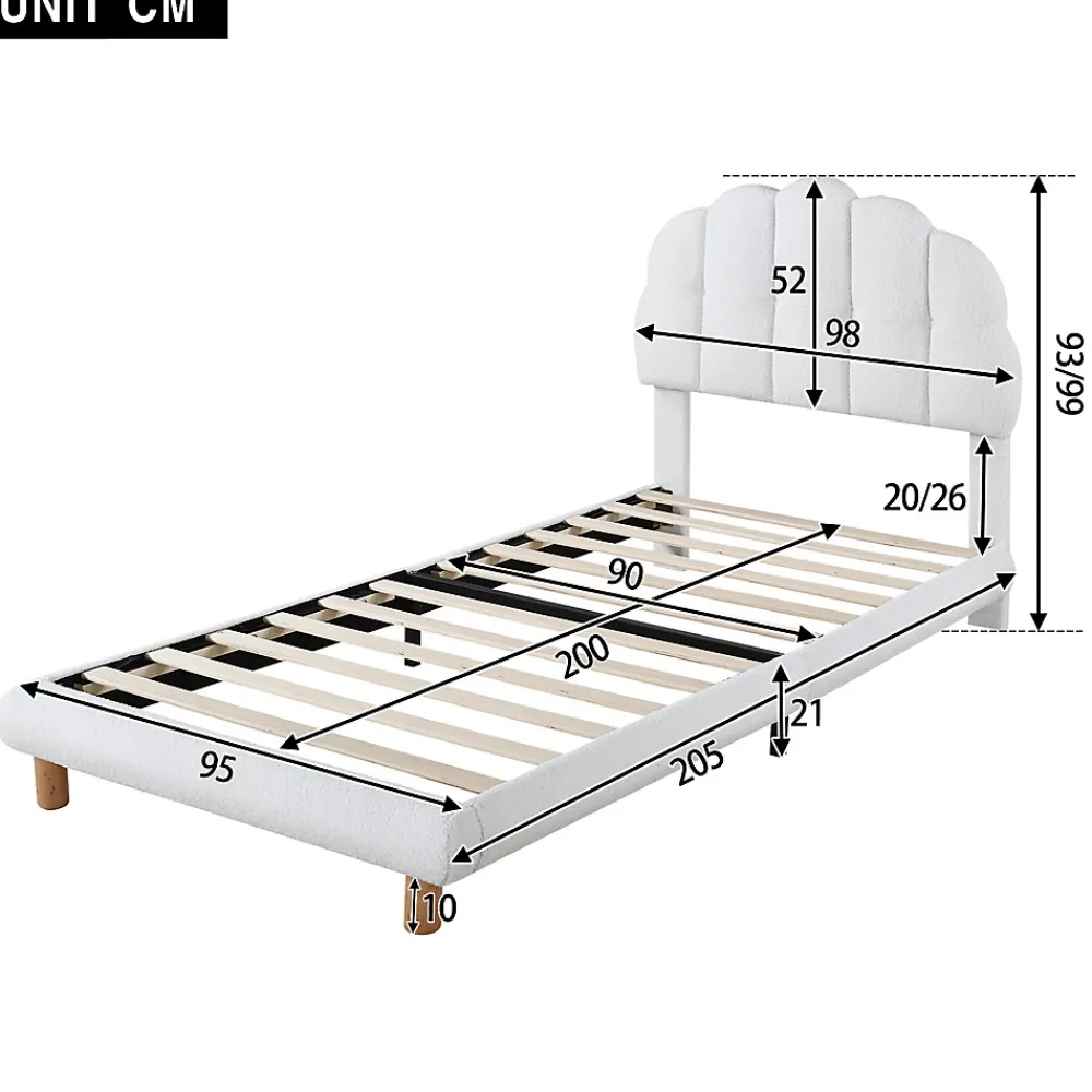 Redom Lit 90x200 cm tapisse velours blanc, tete demi cercle reglable et cadre MDF robuste et securisant* Lit Simple