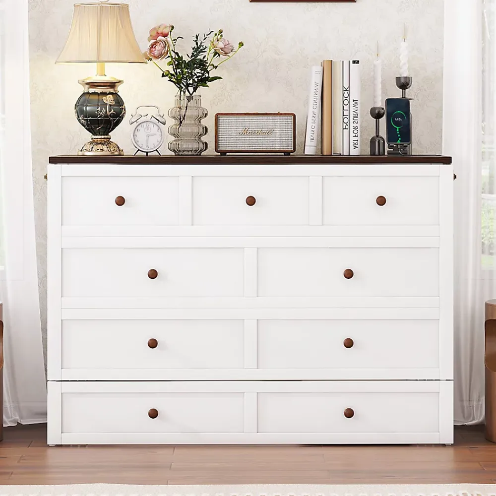 Redom Lit 140x200 cm transformable en armoire, avec tiroirs de grande capacité, tête étagère et prises USB, blanc* Lit Gigogne