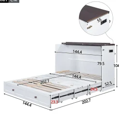 Redom Lit 140x200 cm transformable en armoire, avec tiroirs de grande capacité, tête étagère et prises USB, blanc* Lit Gigogne