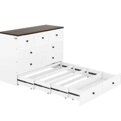 Redom Lit 140x200 cm transformable en armoire, avec tiroirs de grande capacité, tête étagère et prises USB, blanc* Lit Gigogne