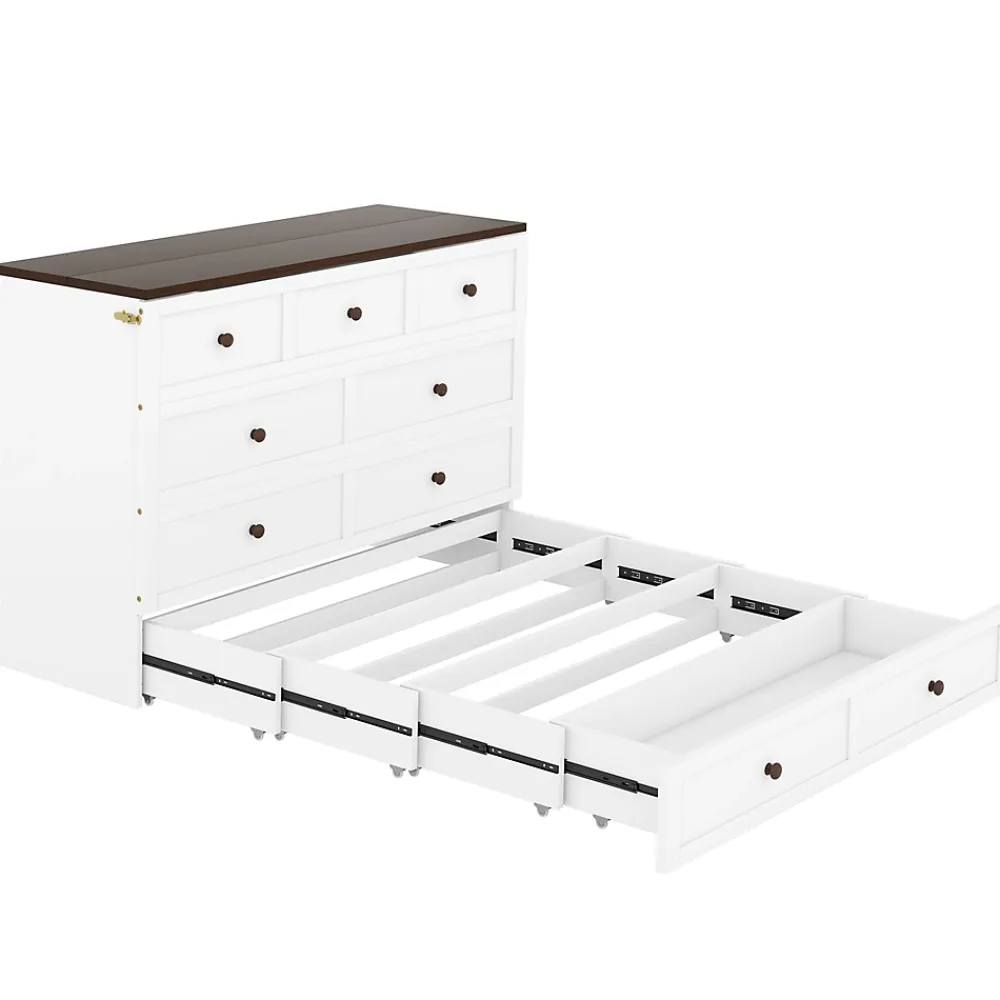 Redom Lit 140x200 cm transformable en armoire, avec tiroirs de grande capacité, tête étagère et prises USB, blanc* Lit Gigogne