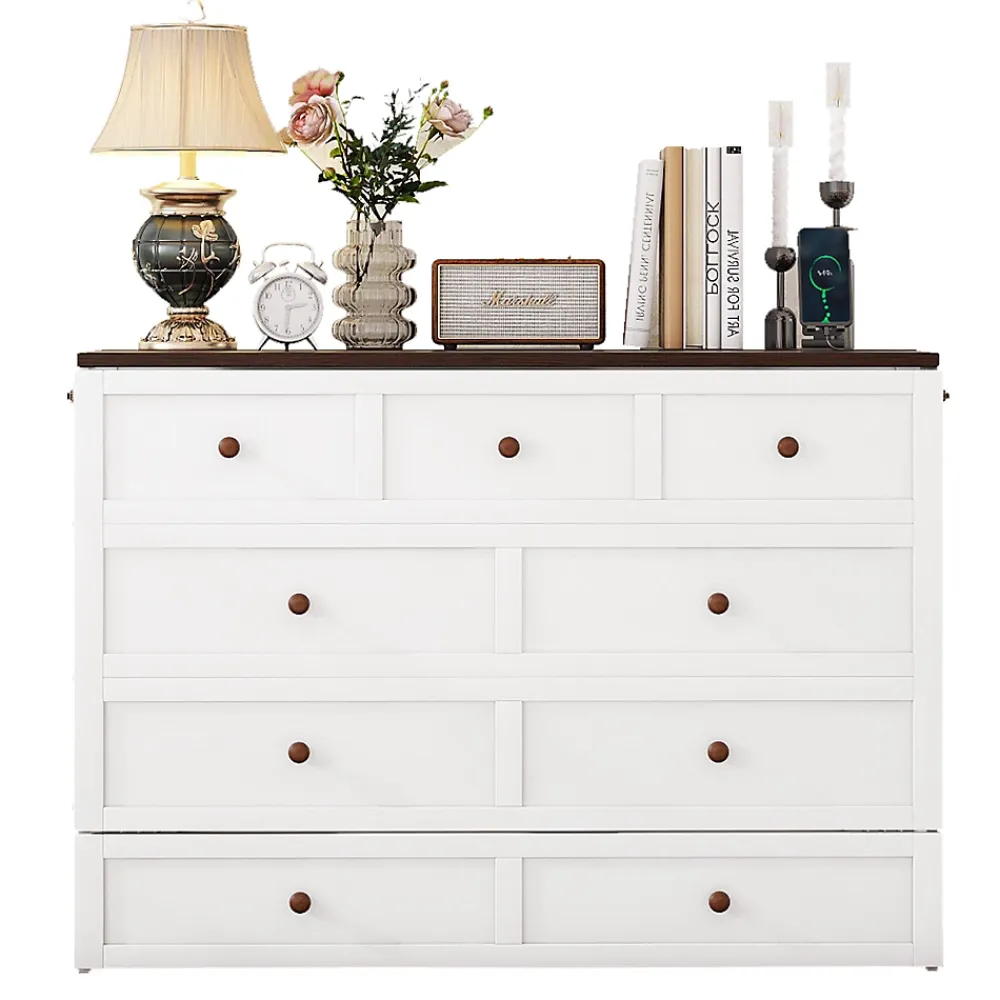Redom Lit 140x200 cm transformable en armoire, avec tiroirs de grande capacité, tête étagère et prises USB, blanc* Lit Gigogne
