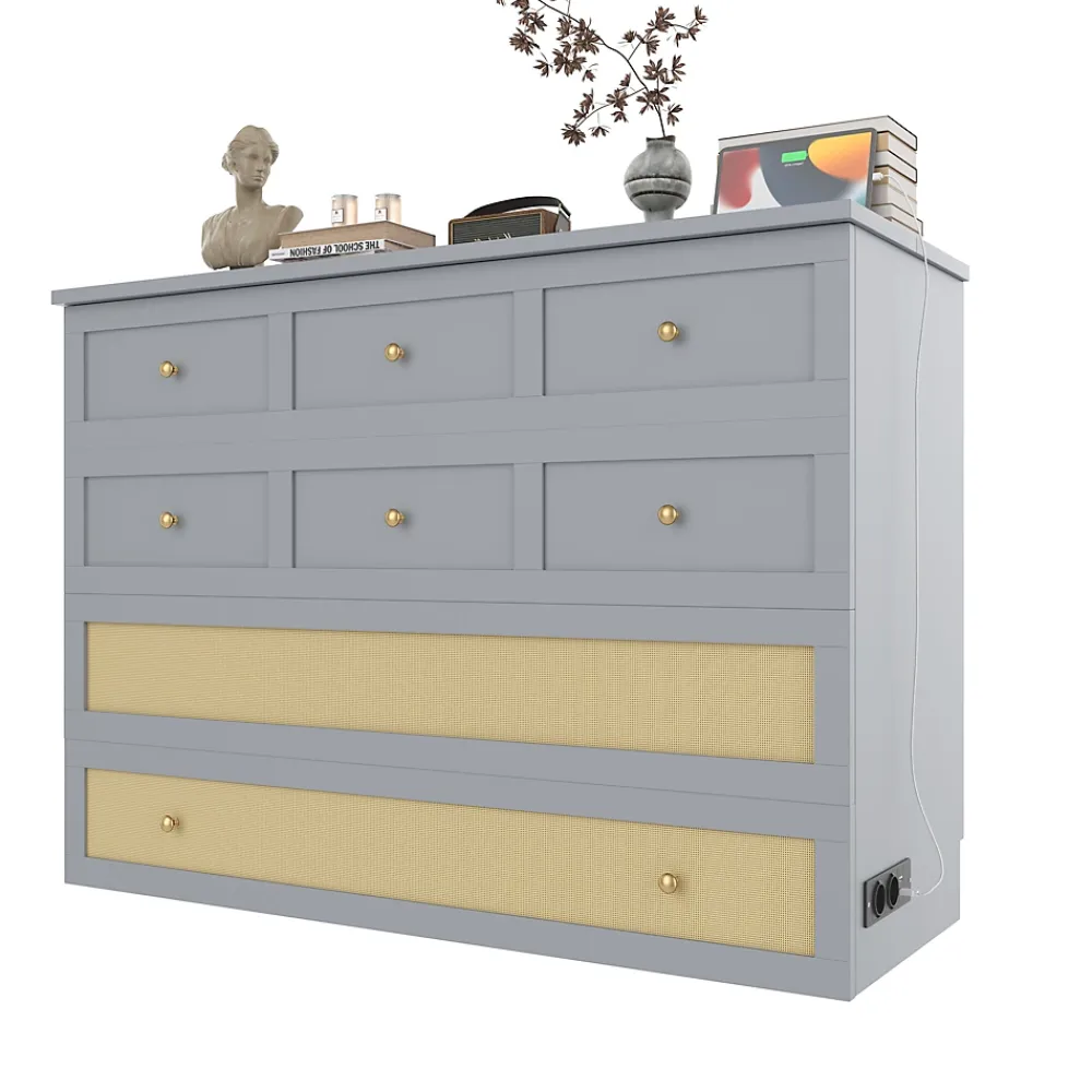 Redom Lit 140x200 cm transformable en armoire, avec tiroirs de rangement et prise USB intégrée, finition grise MDF*Enfant Lit Enfant