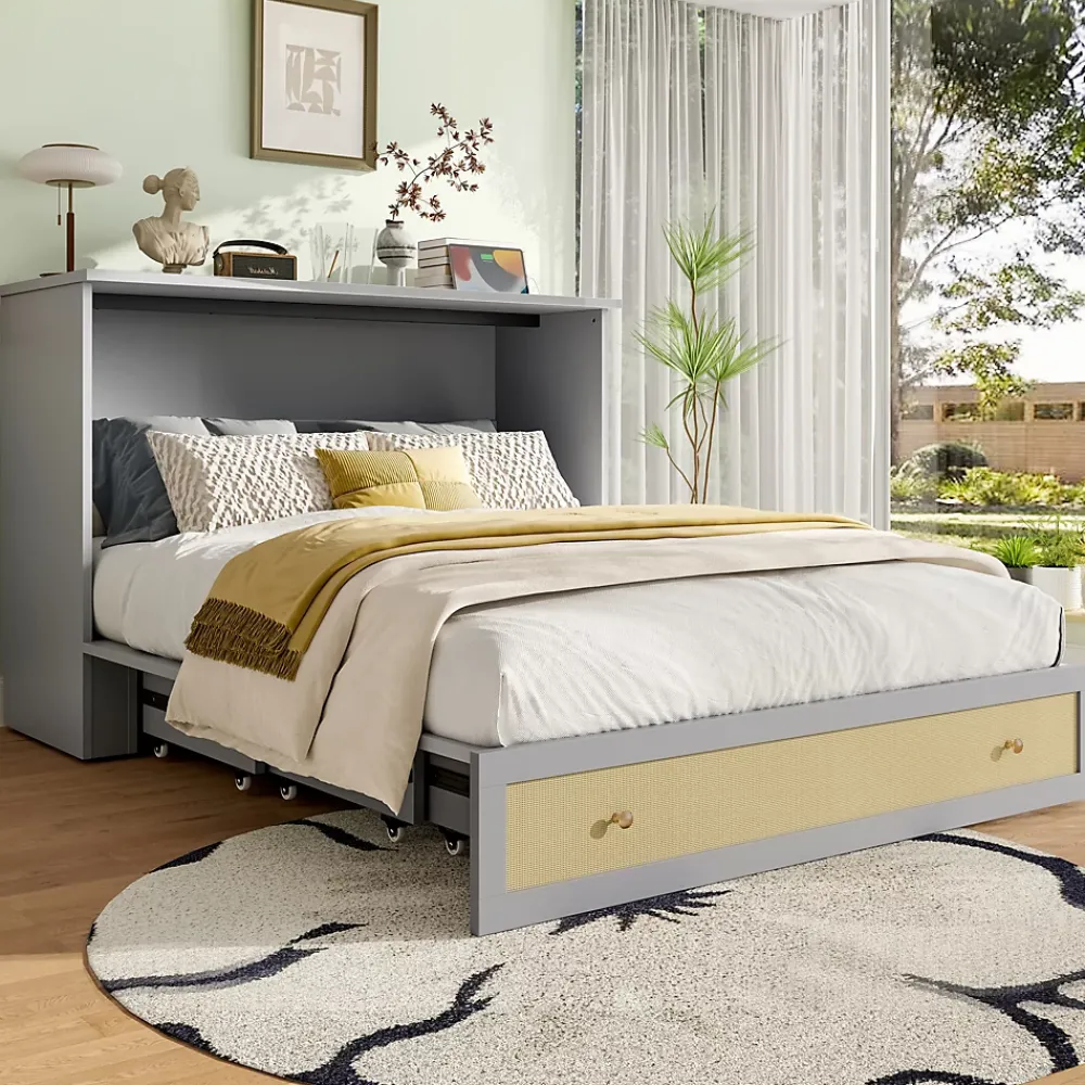 Redom Lit 140x200 cm transformable en armoire, avec tiroirs de rangement et prise USB intégrée, finition grise MDF*Enfant Lit Enfant
