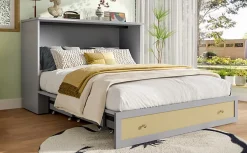 Redom Lit 140x200 cm transformable en armoire, avec tiroirs de rangement et prise USB intégrée, finition grise MDF*Enfant Lit Enfant