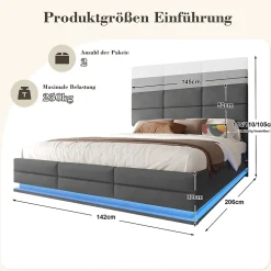 Redom Lit 140x200 cm velours gris foncé, tête de lit réglable 3 positions et grand coffre hydraulique intégré* Lit Avec Rangement